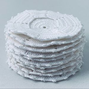 10 Crocheted White Doilies for Wine Glasses